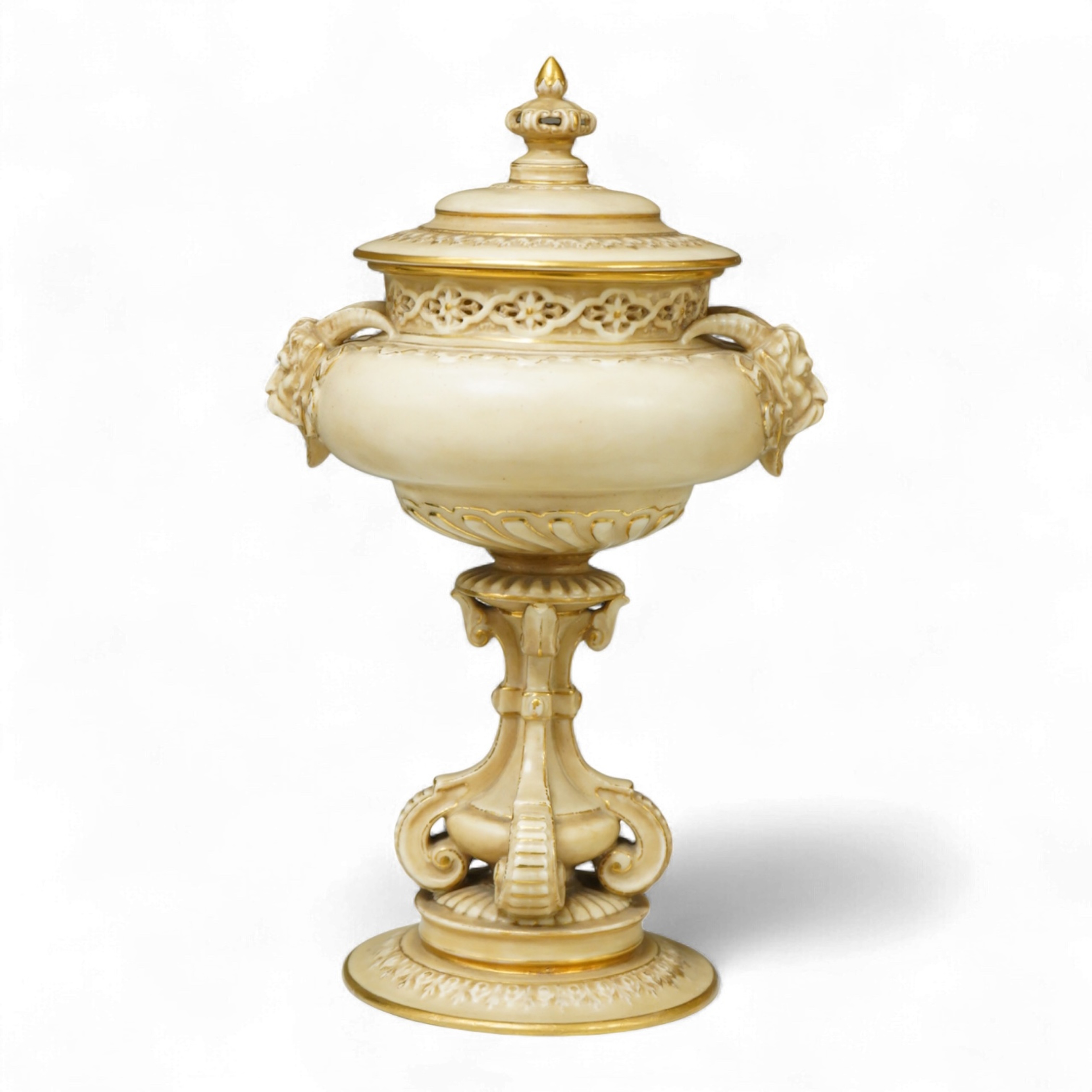 A late Victorian Royal Worcester porcelain pot pourri and cover, numbered 139 to base, 25cm